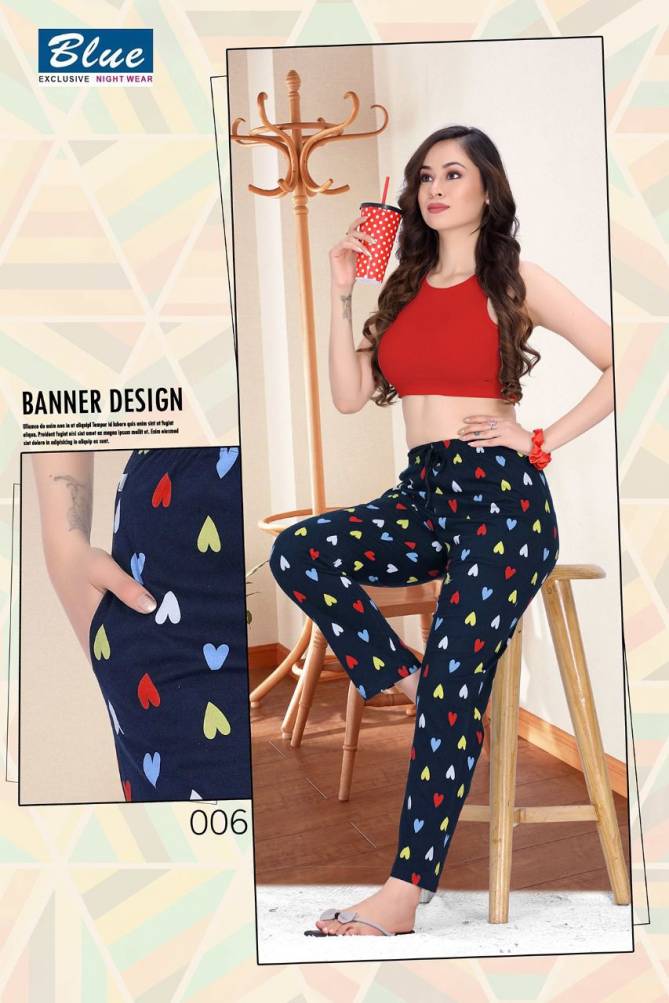Blue 10 Night Wear Hosiery Cotton Printed Designer Pant Collection